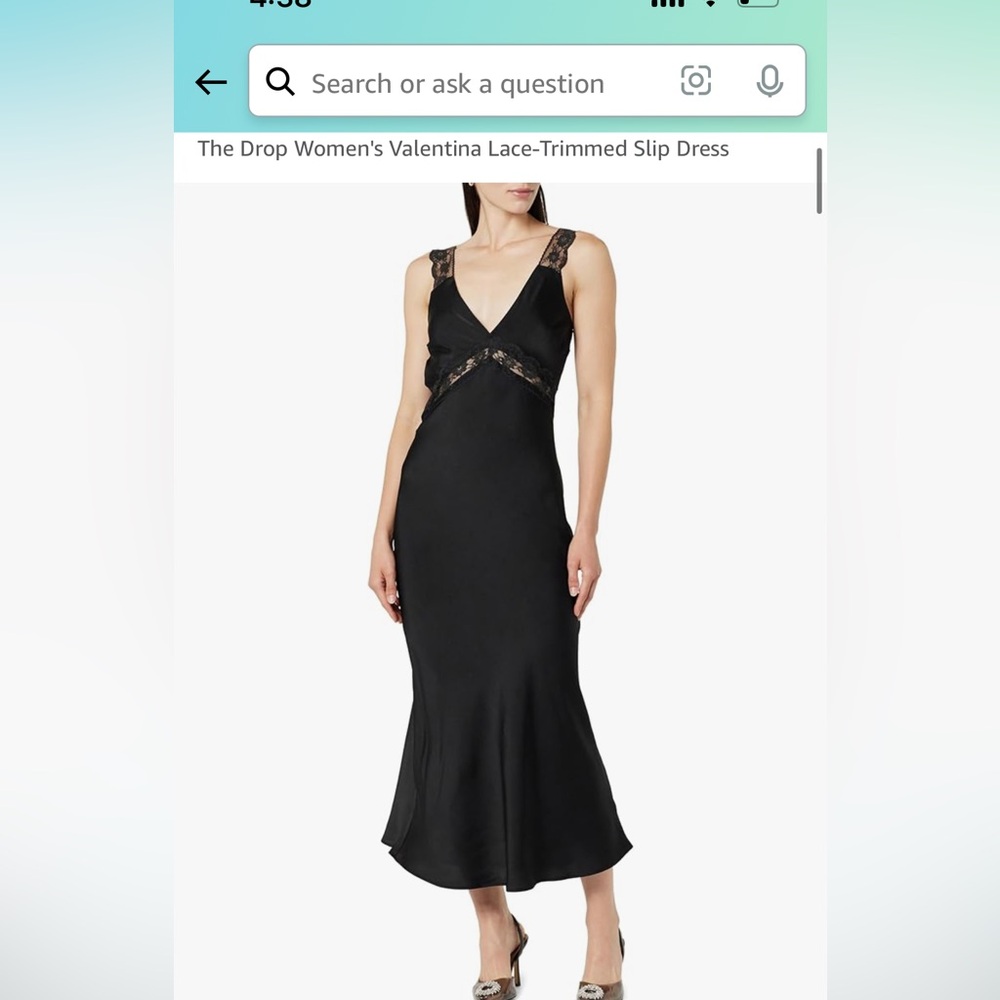 The Drop Womens’s Valentina lace-trimmed slip dress in black. Size medium.